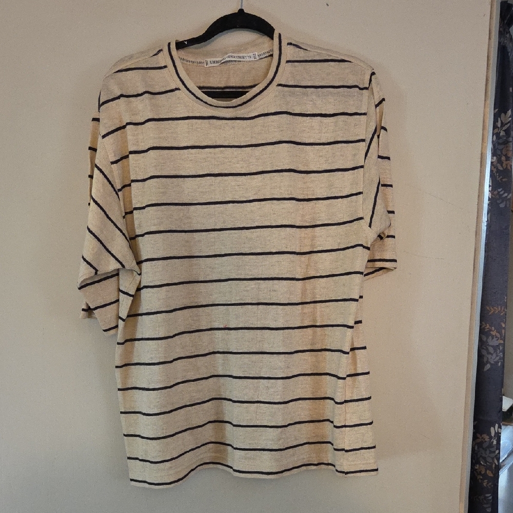 Classic Beige and Black Striped Men's Tee